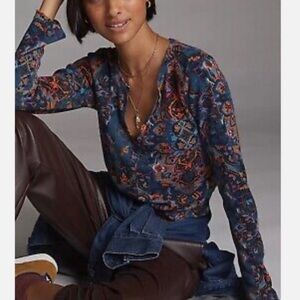 Anthropologie Pilcro Top Pullover Long Sleeve Thermal Damask Floral Kaleidoscope